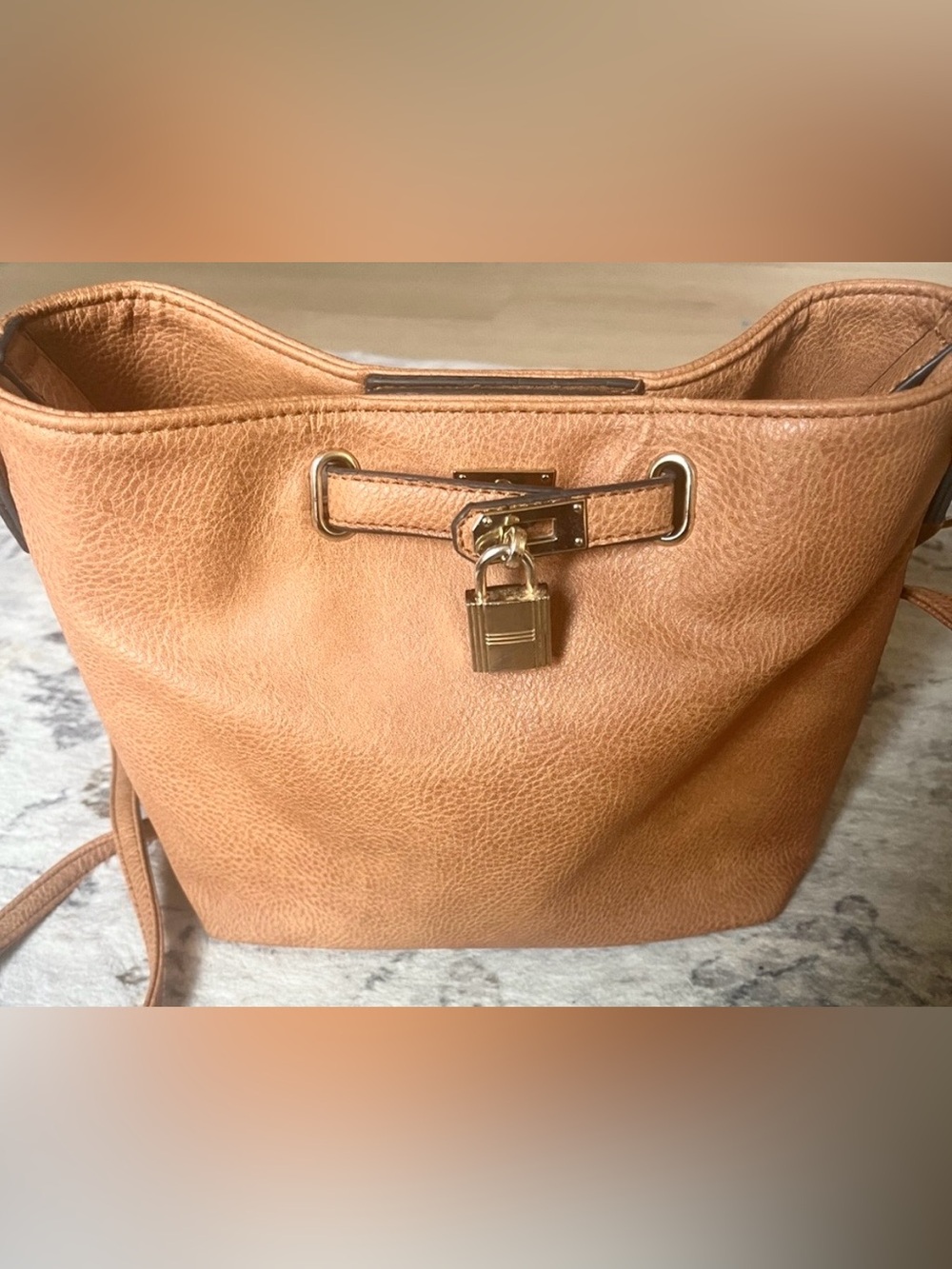 Vieta Cognac Pebbled Lock Shoulder Bag Quiet Luxury Style